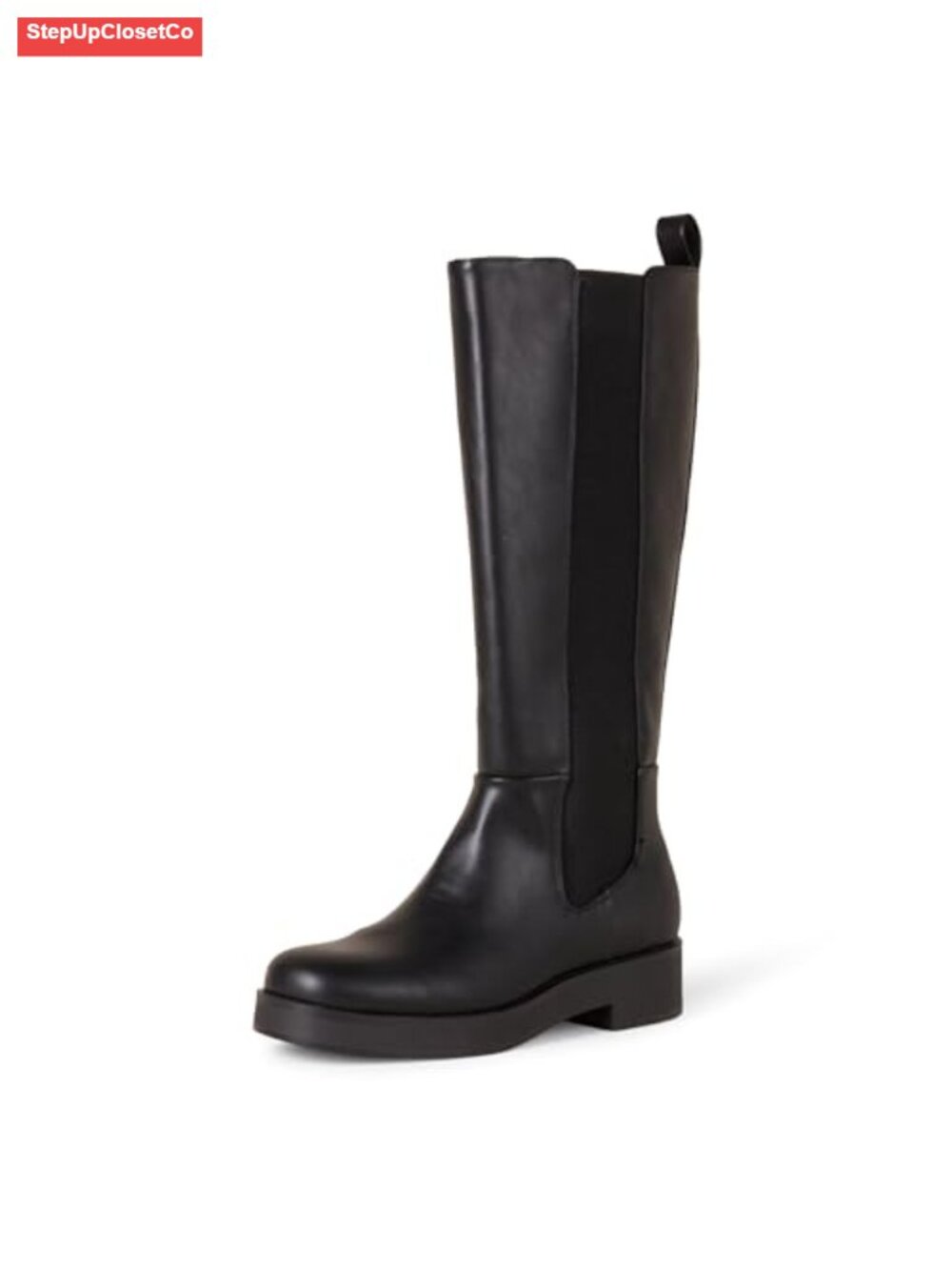 Tall Gusset Boots Women Chunky Heel Square Toe Faux Leather Faux Suede Knee High